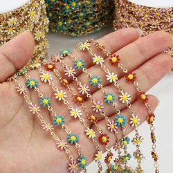 1Meter Daisy Flower Chain Enamel KC Gold Beaded Chains for Necklace Choker Bracelet Earrings DIY Jewelry Making Accessories