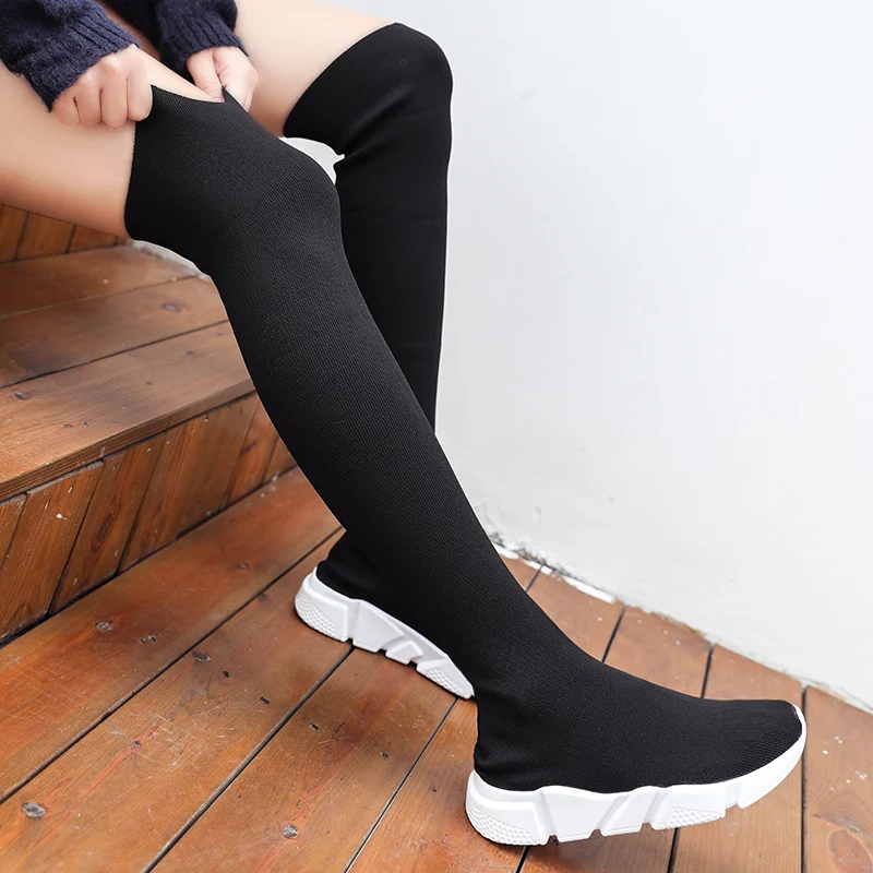 Buty damskie Trend Over The Knee Socks Shoes New Female Sex Fashion Flat Shoes Damskie długie buty dla kobiet Sneaker Body Shoes