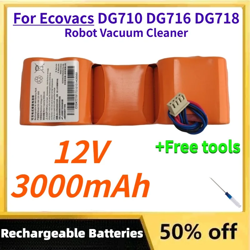 

Large Capacity 12V 3000mAh Rechargeable NI-MH Batteries for Ecovacs DG710 DG716 DG718 Robot Vacuum Cleaner Battery Accessories