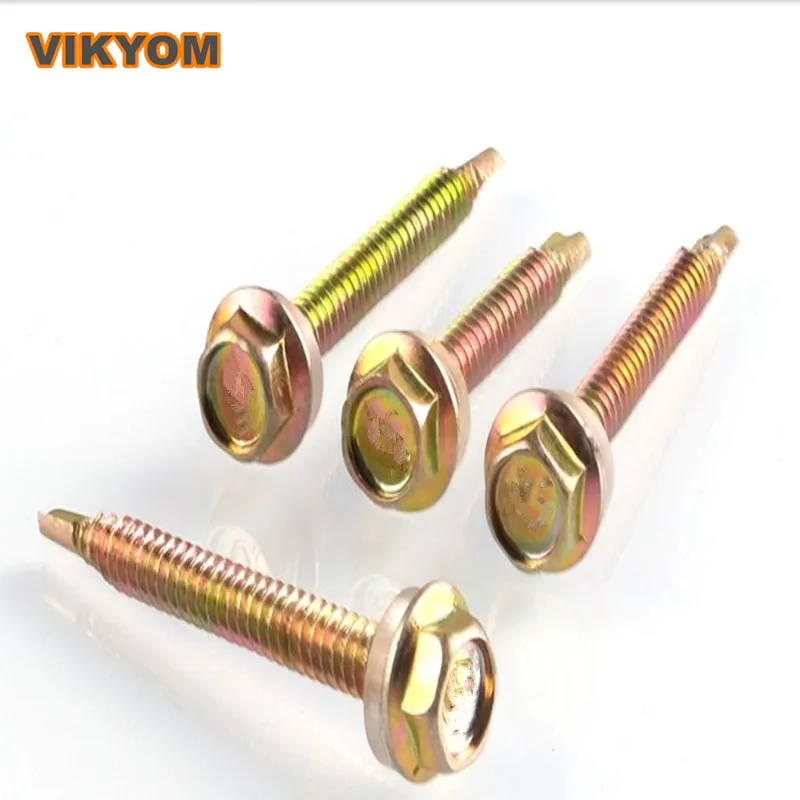 500 Pieces M5 Series External Hexagonal Drill Tail Self-tapping Screw Dovetail Wire Color Steel Tile Self-drilling Screw