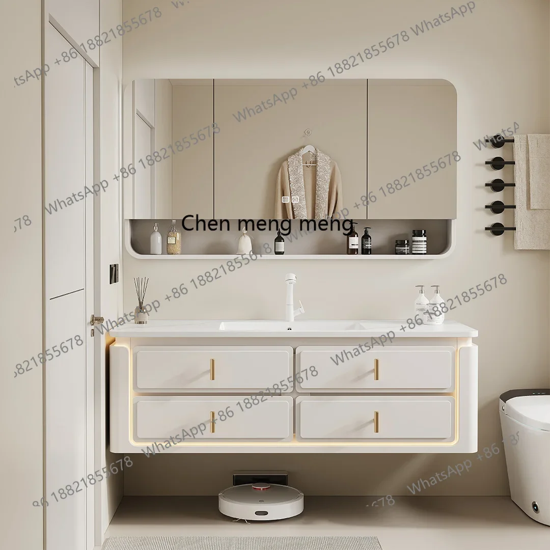 M45 Corian integrated basin bathroom cabinet combination oak bathroom cream wind ceramic washstand