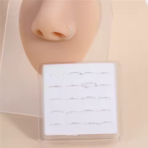 20pcs Boxed Silver Twist Nose Rings Hoops for Women Men Girl Body Piercing Jewelry Nose Ring for Single Piercing Adjustable