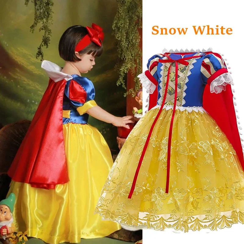 Girls Snow White Glowing Dress with LED Kids Princess Dress Up Costume Toddler Snow White Fancy Clothing Christmas Party Outfits