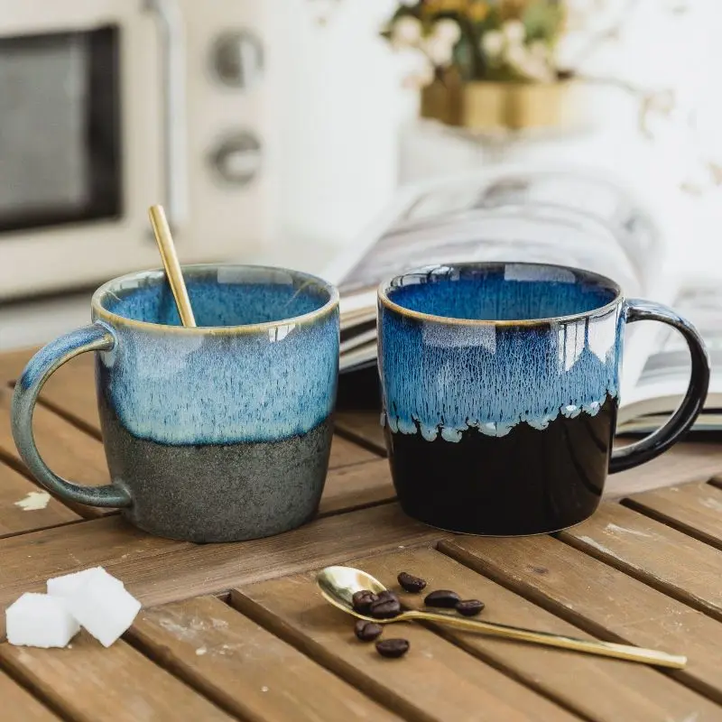 Creative Ceramic Mug 400ml Retro Kiln Color Changing Glaze Craft Coffee Cups Home Breakfast Cup Mugs Coffee Cups Kawaii Mug