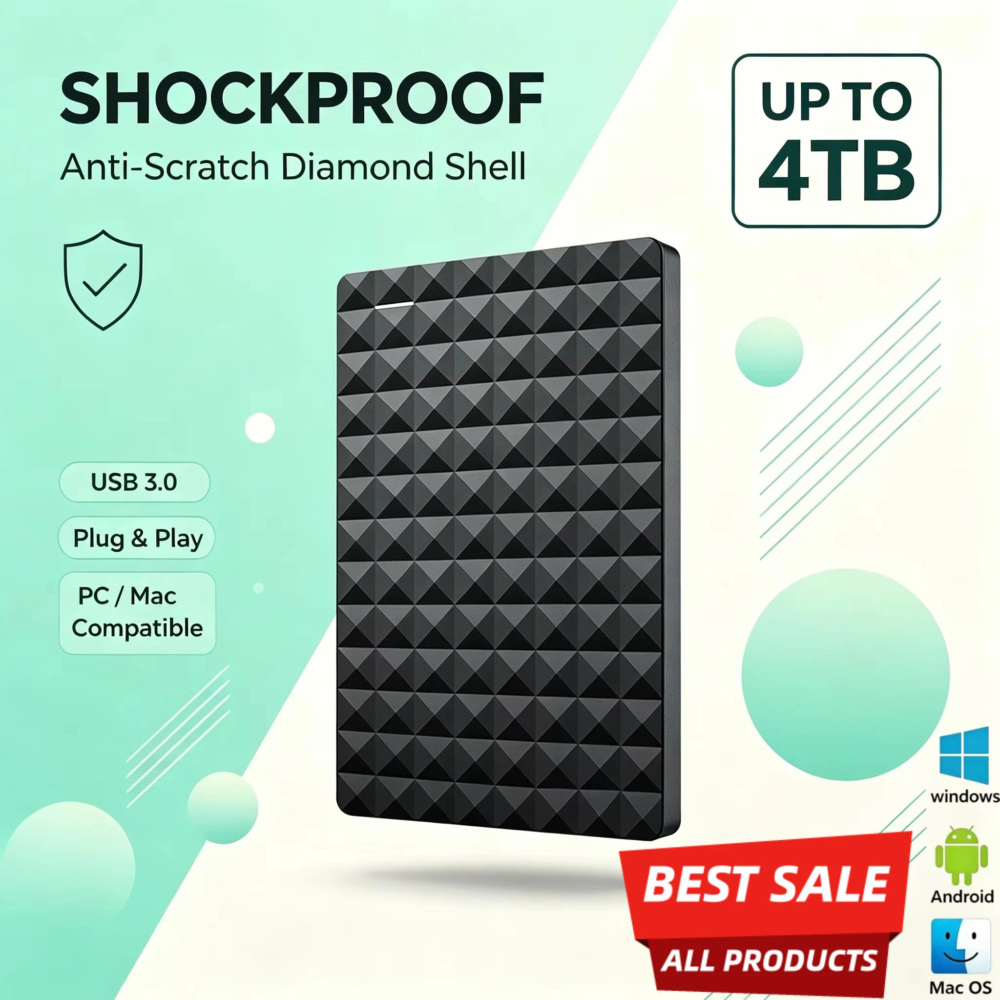 2.5 Portable External Hard Drive USB 3.0 Fast Transfer Game Media Data Storage HDD Ultra 1TB 500GB 4TB 2TB Pro