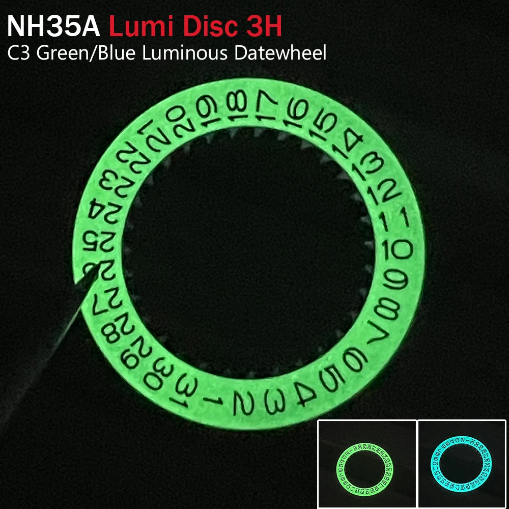 Top C3 Green Luminous Datewheel Fit to NH35 Movement Ice-Blue Lumi Disc Parts Mod Replace Parts Suit to NH35A NH36 Movement