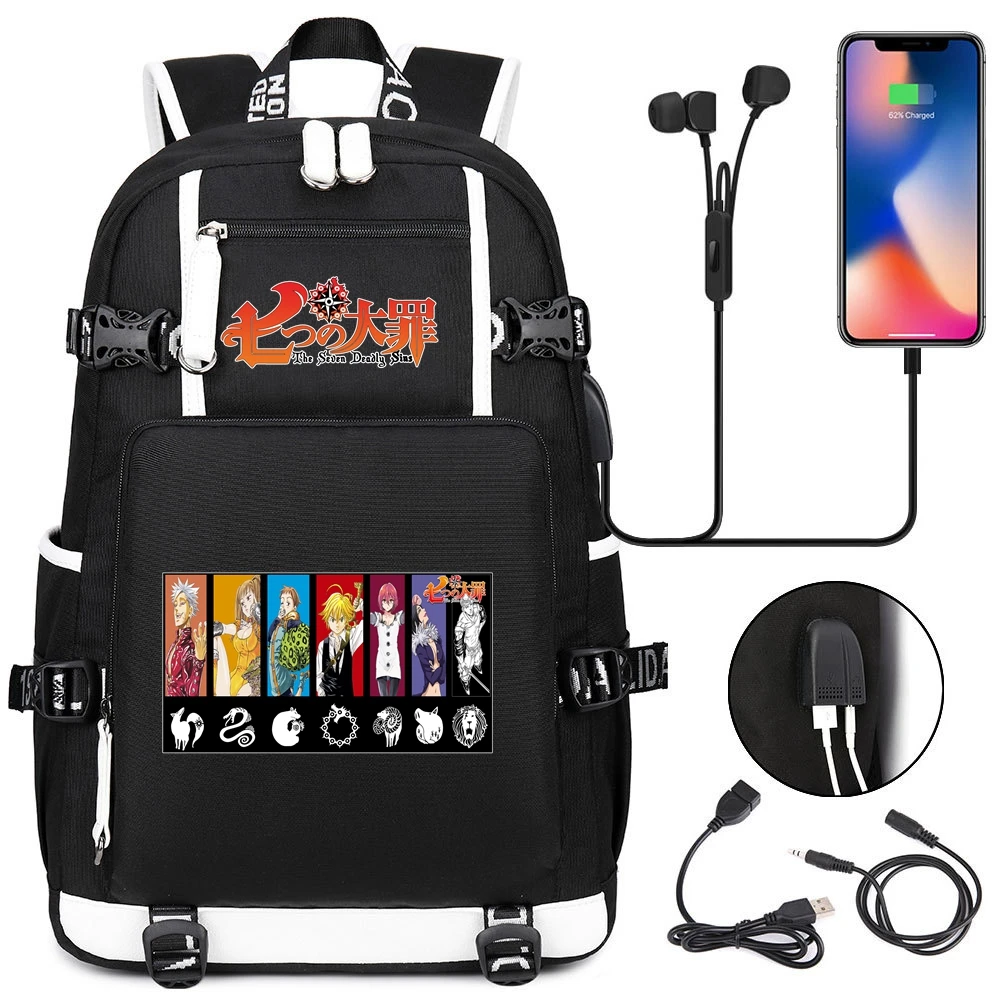 Tas punggung Anime The Seven Sins seriodas Anime tas Travel bahu hitam tas sekolah pelajar anak remaja Mochila hadiah