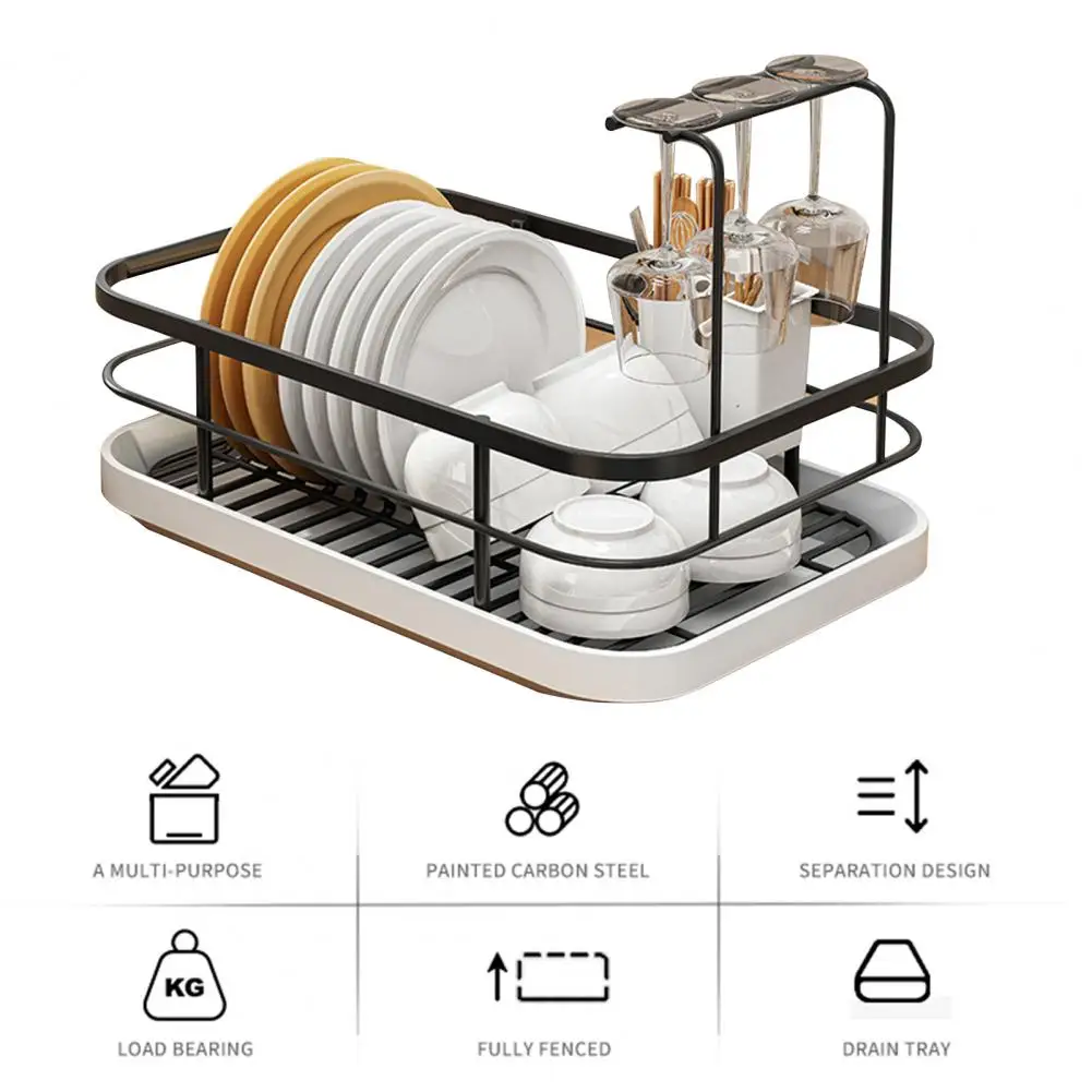 Ventilated Dish Drying Rack Compact Dish Drying Rack Adjustable Ventilated Dish Plate Storage Rack with Cutlery for Kitchen