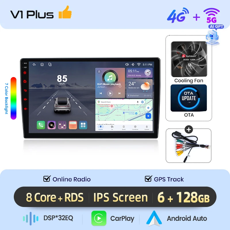 Junsun Android Auto autoradio voor Toyota Aygo Peugeot 108 Citroen C1 2014~2021 Multimedia draadloze CarPlay SWC GPS Navi 360 graden camera