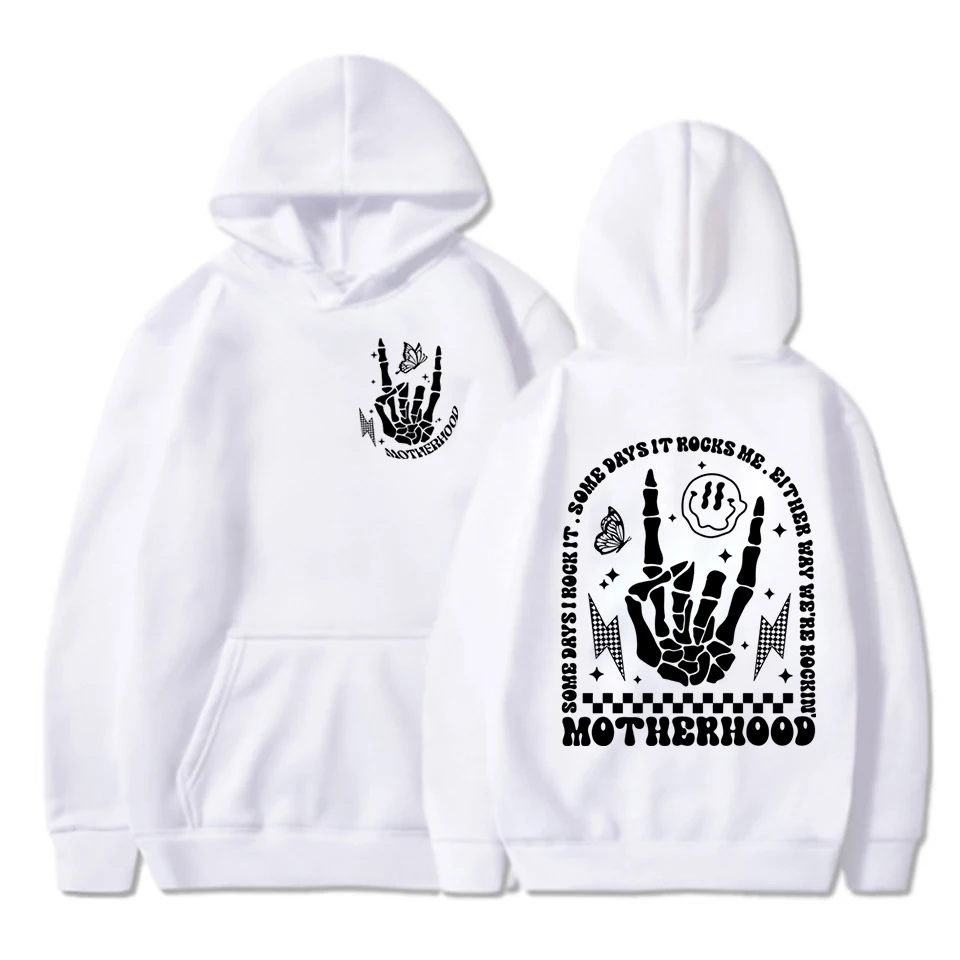 Rock Motherhood Front and Back Print Sweatshirt Motherhood Some Days I Rock It Hoodies Skeleton Hand Butterfly Pullover Hoodie