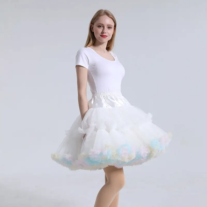 Womens Layered Pleated Tulle Petticoat Tutu Puffy Party Cosplay Skirt Elastic Waist Princess Ballet Dance Pettiskirts Underskirt