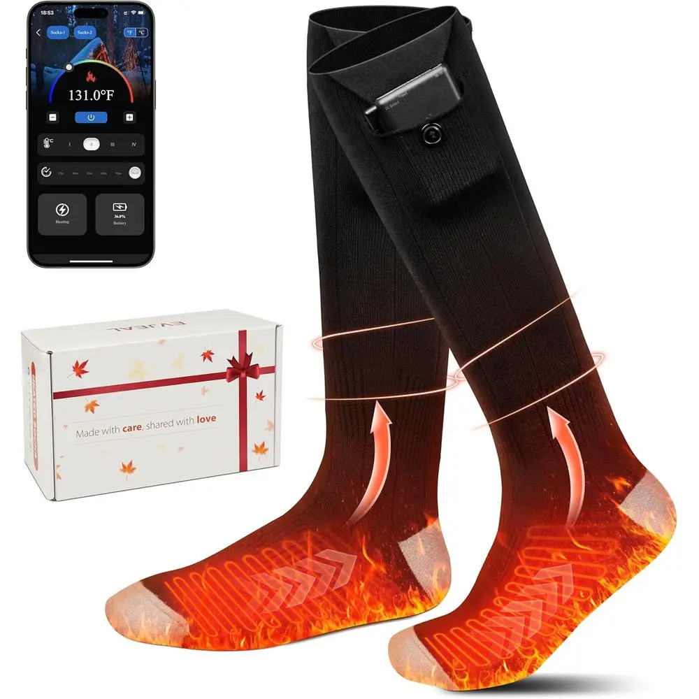 

App-Controlled Heated Socks, Rechargeable with Dual 6000mAh Batteries, Quick Warm-Up & Stable Temp, Winter Hiking Essential for