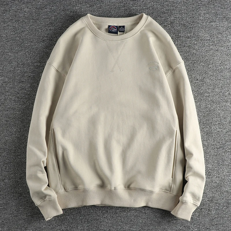 

Spring Autumn New 420g American Retro Embroidered Sweatshirts Men's Simple 100% Odell Cotton Washed Pullover Casual Sportwear