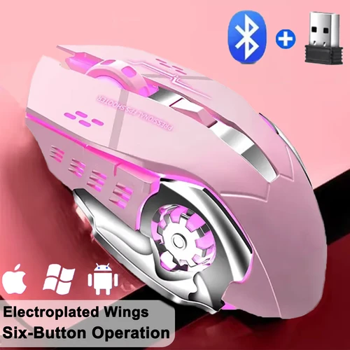 Imagen 1 del producto Ratón inalámbrico recargable para videojuegos, Mouse silencioso con Bluetooth, USB, mecánico, retroiluminación para deportes electrónicos, PC, Gamer