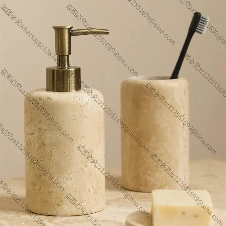 Suitable for Wabi Sandy Wind Yellow Travertine Toiletries Accessories,Toothbrush Holders, Mouthwash Cups, Model Room Ornaments