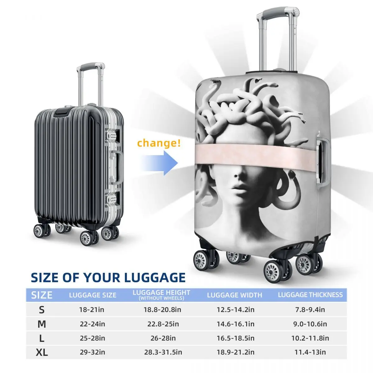 Medusa Portrait Print Luggage Protective Dust Covers Elastic Waterproof 18-32inch Suitcase Cover Travel Accessories