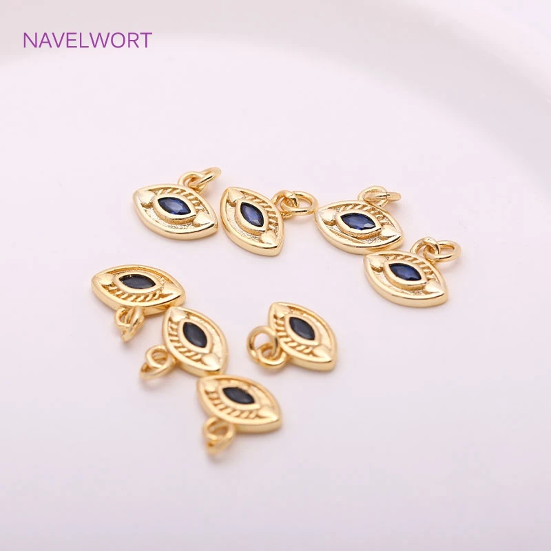 10mm * 8.5mm 14K placcatura in oro ottone metallo malocchio pendenti colore nero/blu malocchio Charms gioielli fai da te che fanno accessori