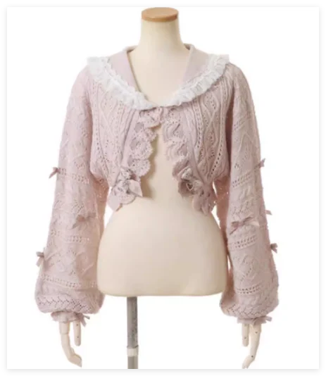 

Японский плетение ленты, свободный вязаный кардиган большого размера, женский свитер в стиле Лолиты, милый кавайный свитер с жемчугом и пряжкой, бантом, пальто