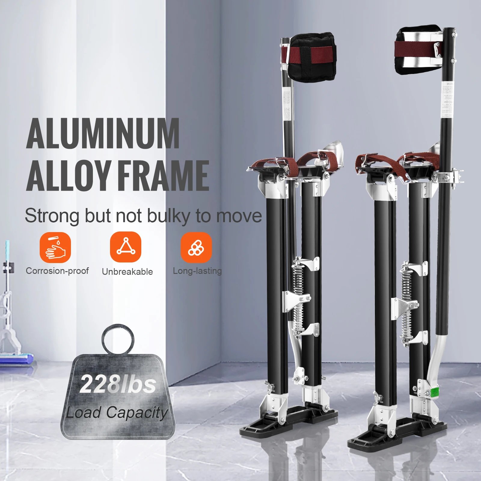 VEVOR Drywall Stilts  24"-40" Adjustable Aluminum Stilts Tool Durable and Non-slip Work Stilts for Sheetrock Painting/Walking