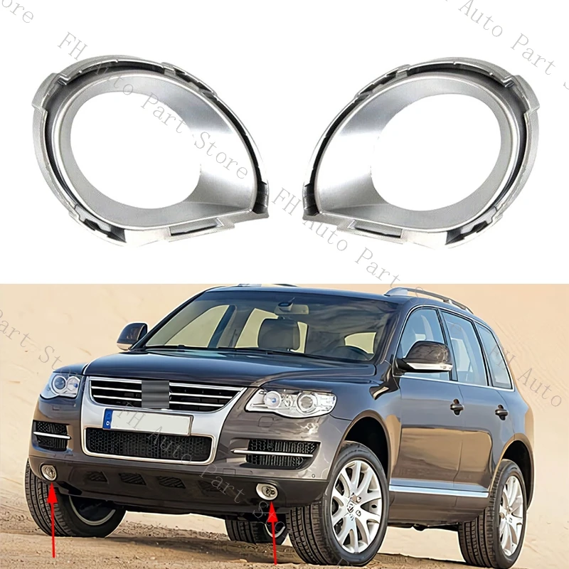 2 SZTUK do VW Touareg Facelift 2007 2008 2009 2010 Przedni zderzak samochodowy Światło przeciwmgielne Srebrne wykończenie Pokrywa Rama Pokrywa Bezel Kaptur