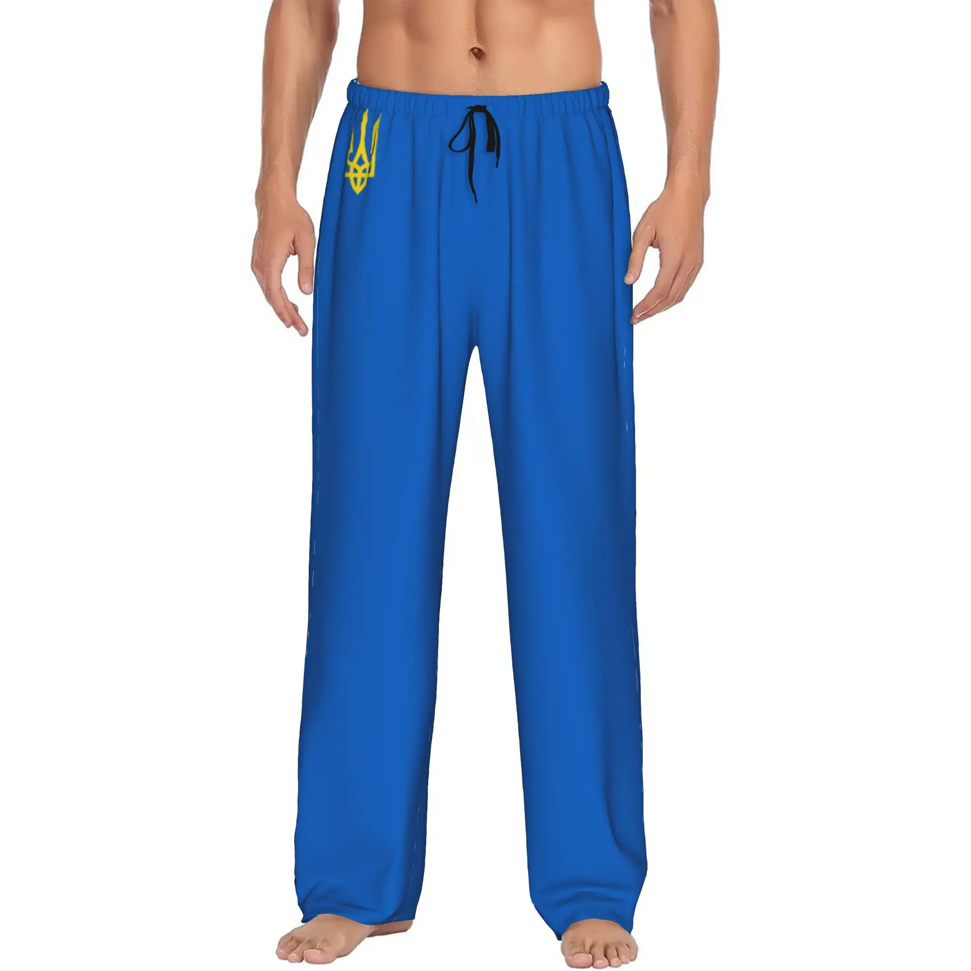 

Custom Coat Of Arms Ukraine Flag Pajama Pants for Men Ukrainian Trident Sleepwear Lounge Sleep Bottoms Stretch with Pockets