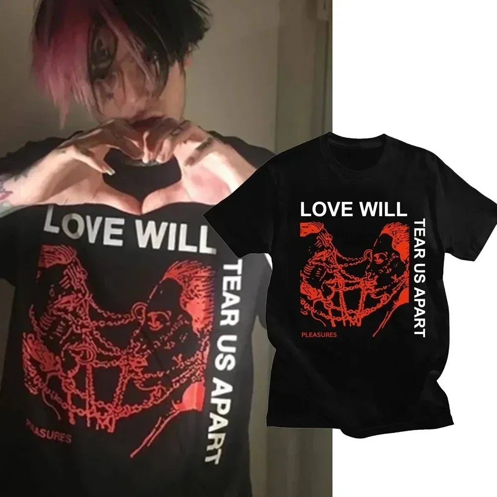 Men's T Shirt Lil Peep Peep Love Will Tear Us Apart Print Oversized T Shirt Hip Hop T-Shirts Streetwear Casual Tops Unisex