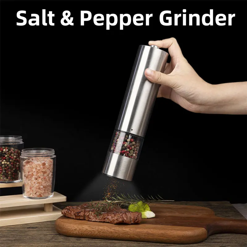 Electric Salt And Pepper Grinder, Stainless Steel,  Kitchen Outdoor Barbecue Seasoning  Cooking Tools,4 No. 5 Batteries