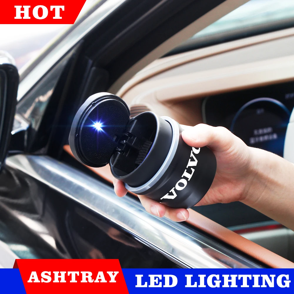 Portable Car Cigarette Ashtray Cup With LED Light Detachable Vehicle Ashtray Auto Accessories For Volvo XC90 S60 XC60 V70 S80