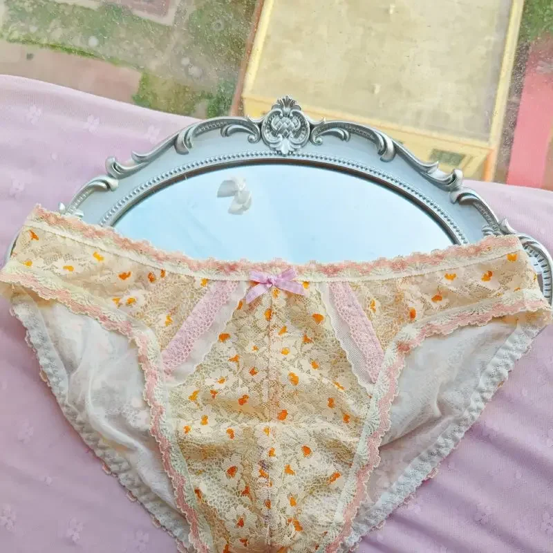 Сексуальные кружевные трусы с цветочным бантом, прозрачные сетчатые мужские трусы с выпуклой сумкой, удобное мягкое нижнее белье BF