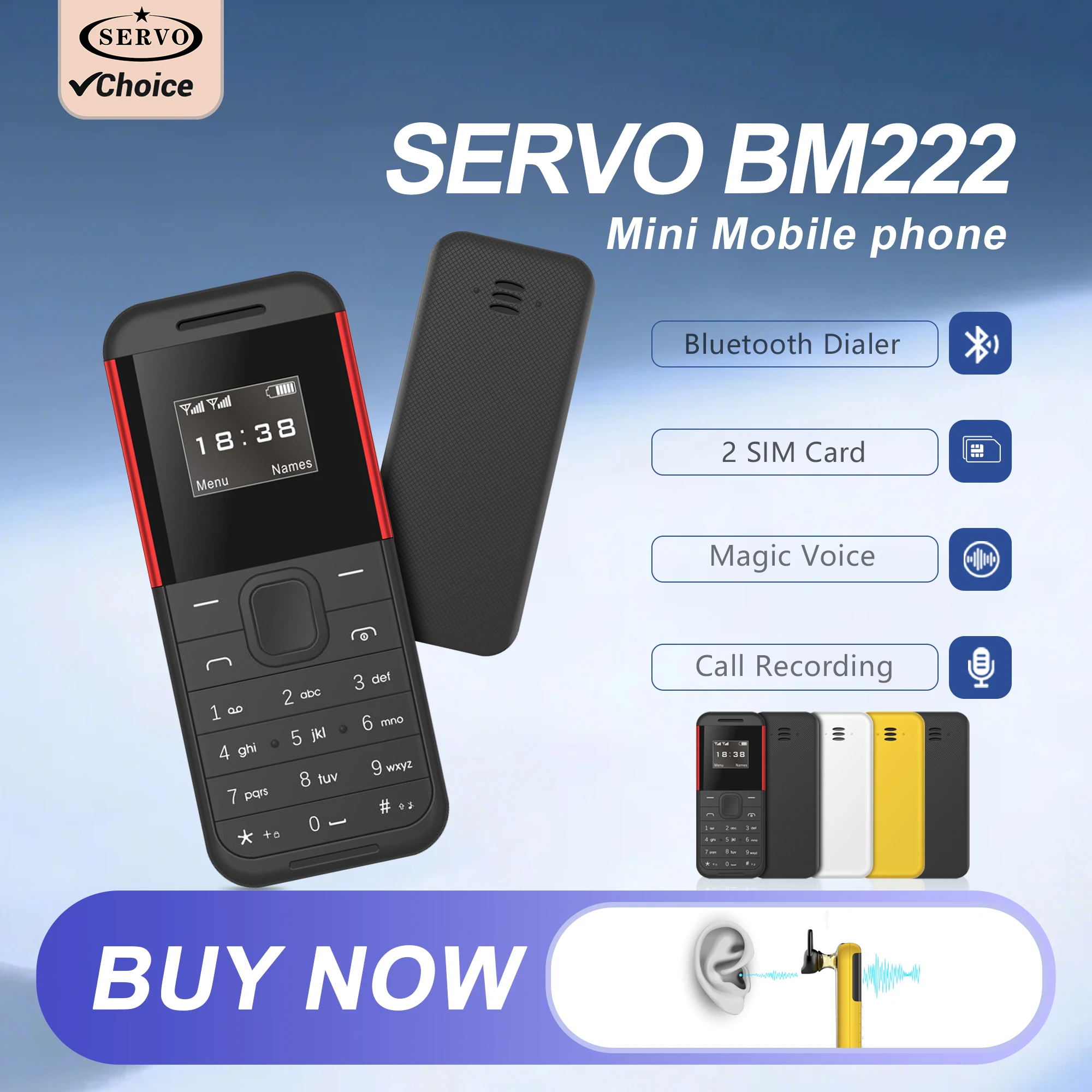 سيرفو BM222 زر هاتف محمول صغير ثنائي الشريحة بلوتوث الاتصال ماجيك صوت القائمة السوداء مسجل المكالمات التلقائية الهاتف المحمول احتياطية صغيرة
