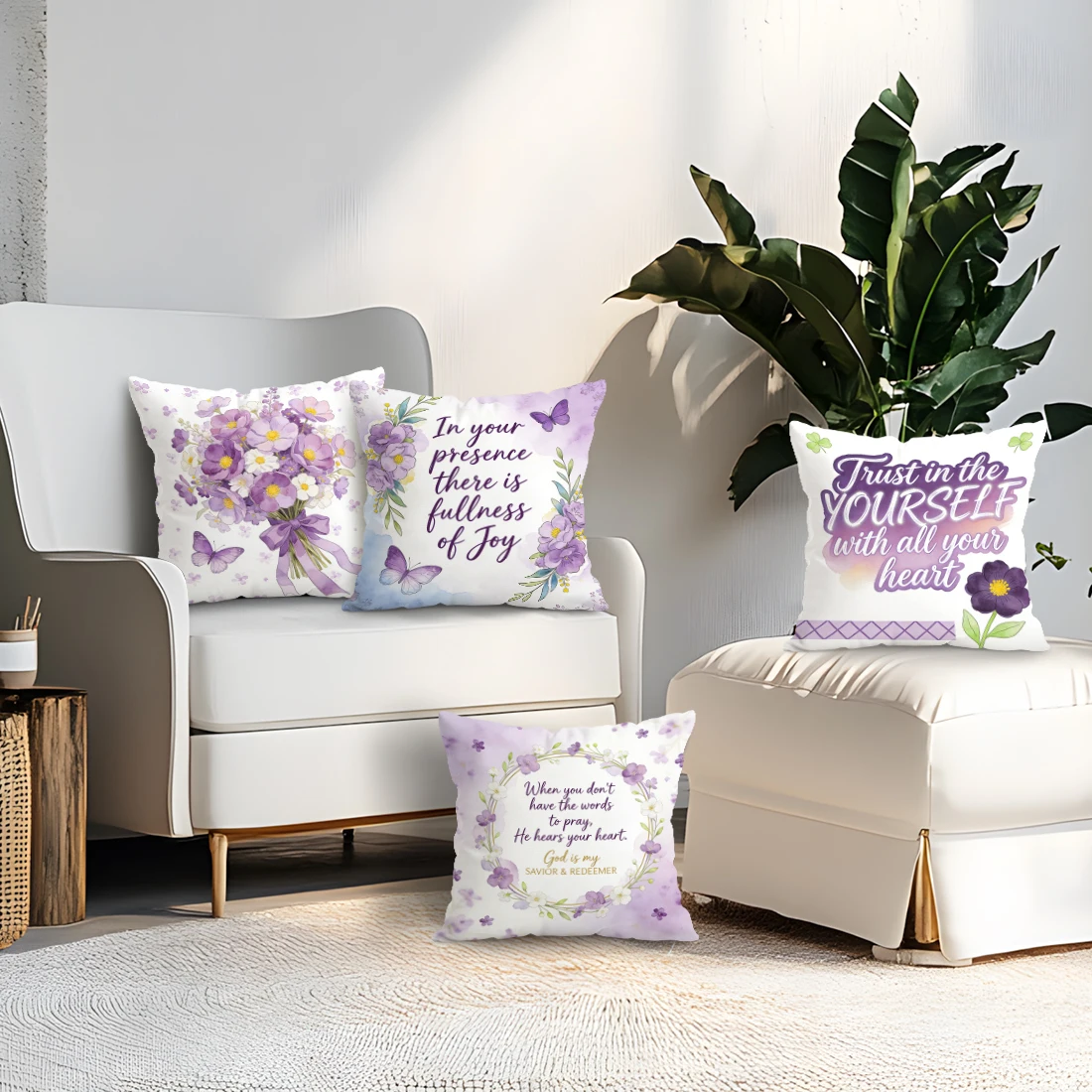 Purple Floral Text Pillowcase Printed Polyester 40/45/50cm Throw Pillowcover Decorative Sofa Cushion Pillowslip Home Decor