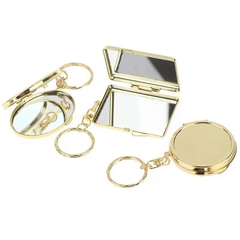 Mini miroir pliant porte-clés rond coeur ovale forme carrée Double face miroir cosmétique en métal pliant porte-clés miroir de maquillage