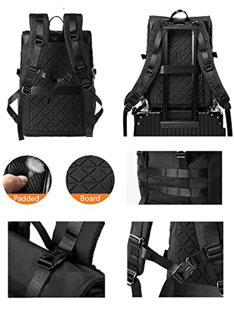 Roll Top Backpack for Men, Water Resistant Expandable, 17.3 inch Laptop Backpack for Commute Travel, 40 Max Liter Rucksack