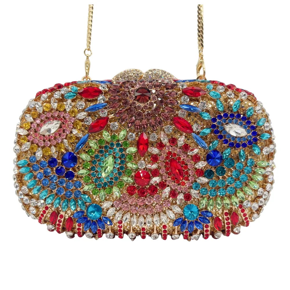 

Women Colorful Rhinestones Evening Bags New Hard Metal Diamond Handbag Bridal Clutches Wedding Party Stone Clutch Purse Bags