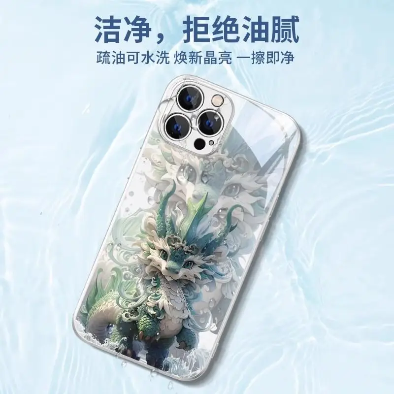 جراب هاتف من الزجاج Fire Kirin للنساء ، iPhone 14Pro Max ، 13 ، حزمة كاملة ، 12 ، مضاد للسقوط ، 11 ، 8 ، 7 ، 15 ، حافظة صلبة