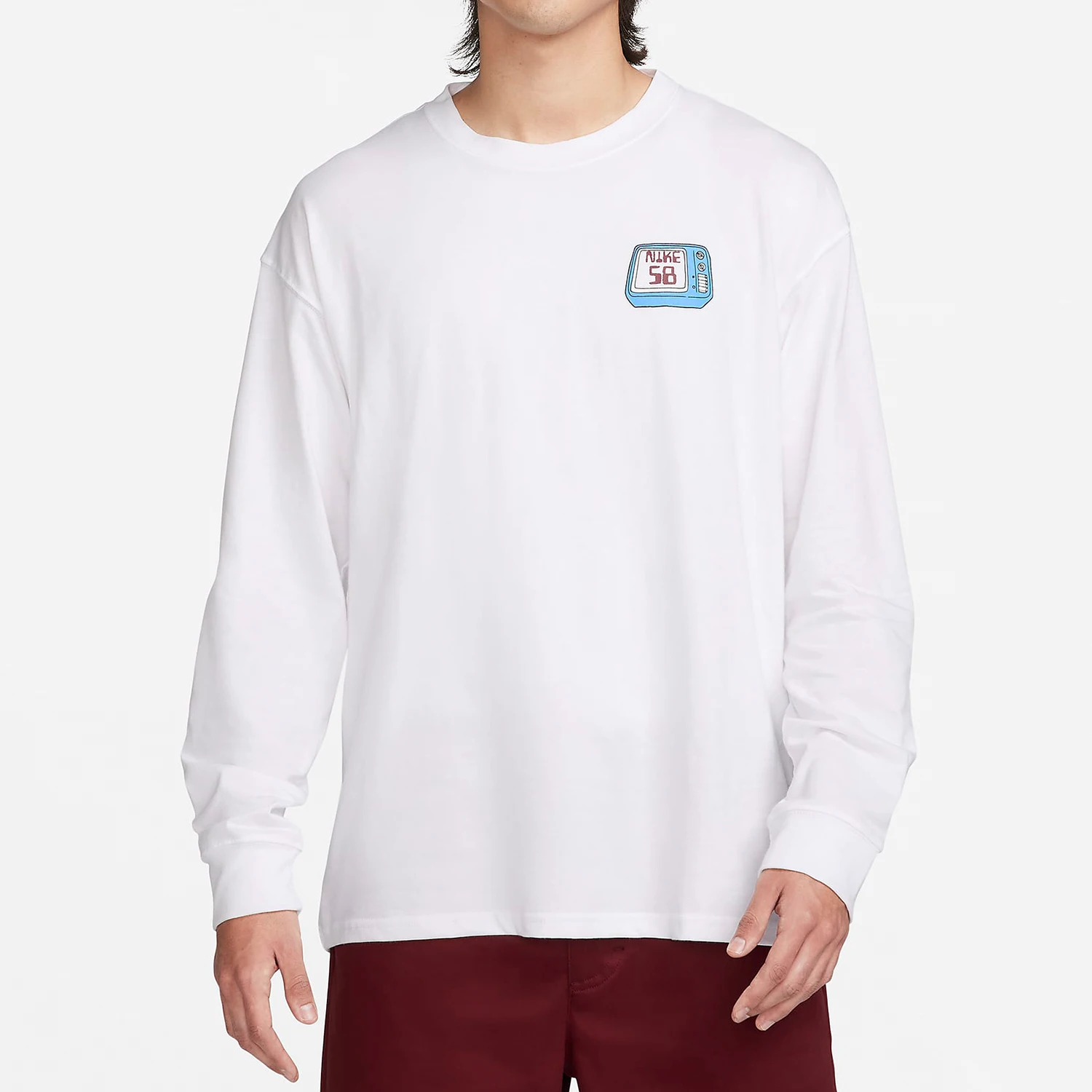 Nike Authentic New Mens Sports Casual Knit Round Neck Long Sleeve T-Shirt FQ3714-100