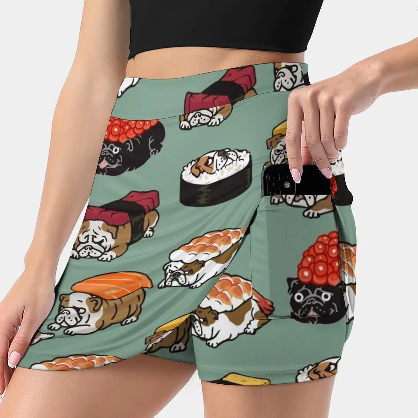 Sushi English Bulldog Women's skirt With Hide Pocket Tennis Skirt Golf Skirts Badminton Skirts Running skirts Sushi English