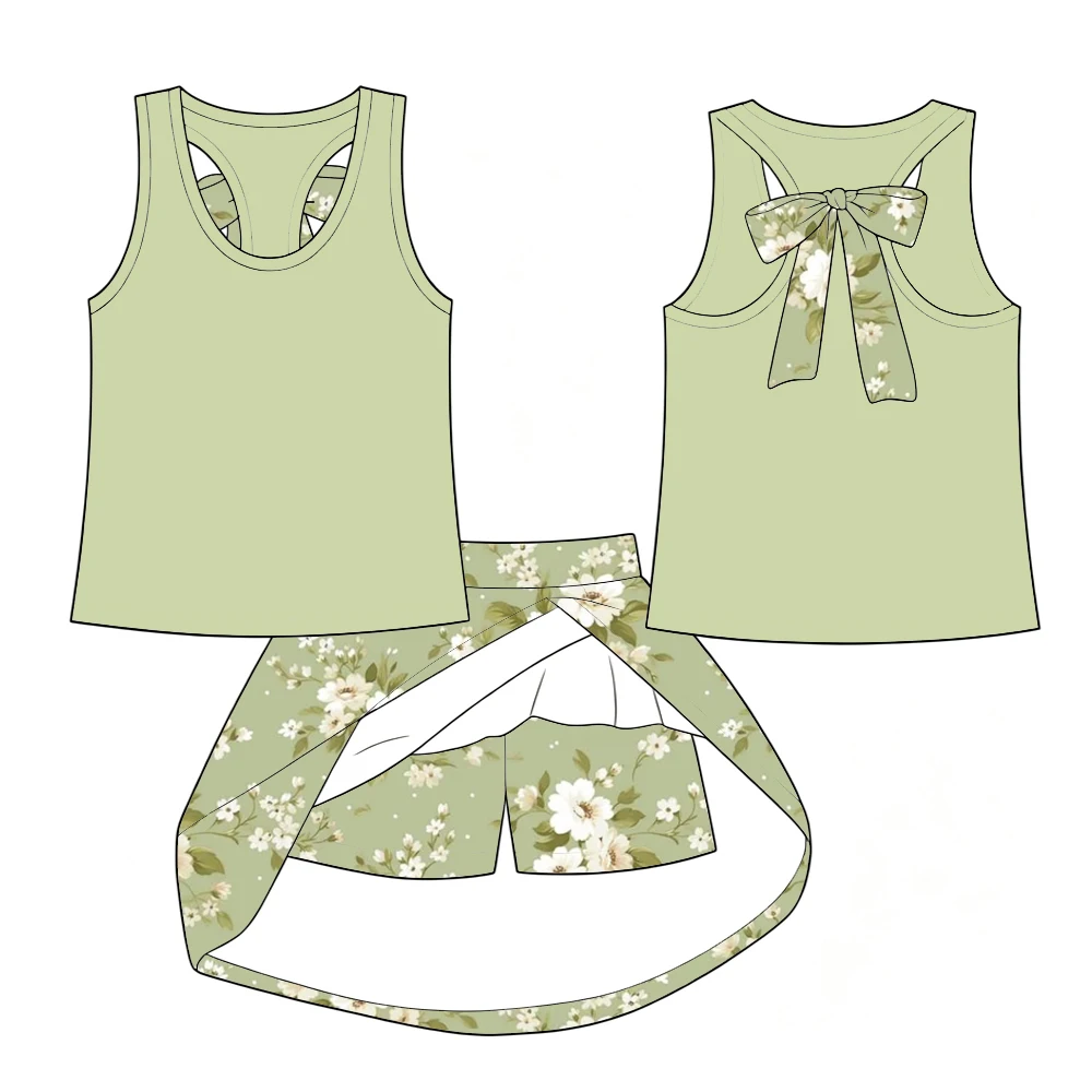 Boutique children's set sleeveless bow decoration top paired with safety shorts and skirt animal flower print wholesale