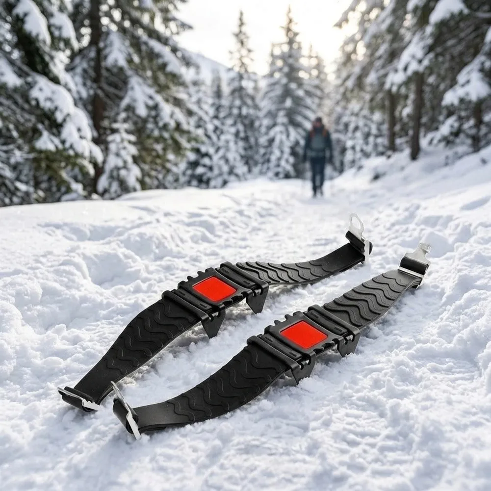 4 Teeth Ice Cleats for Snow Hiking Slip Crampons with Flexible Rubber Strap and Metal Buckles Fits Most Footwear