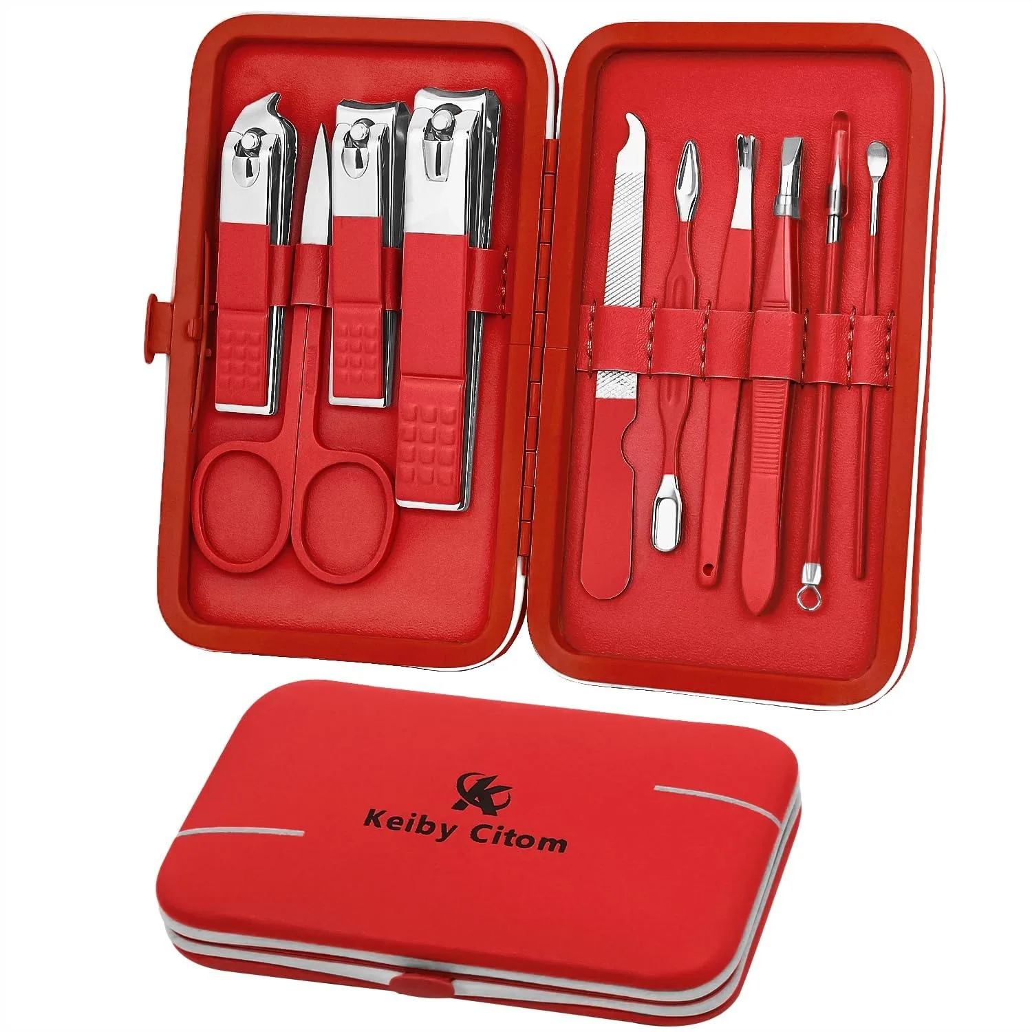 

Manicure Set, Travel Mini Nail Clippers Kit Pedicure Care Tools, 10pcs Stainless Steel Grooming Kit with PU Case