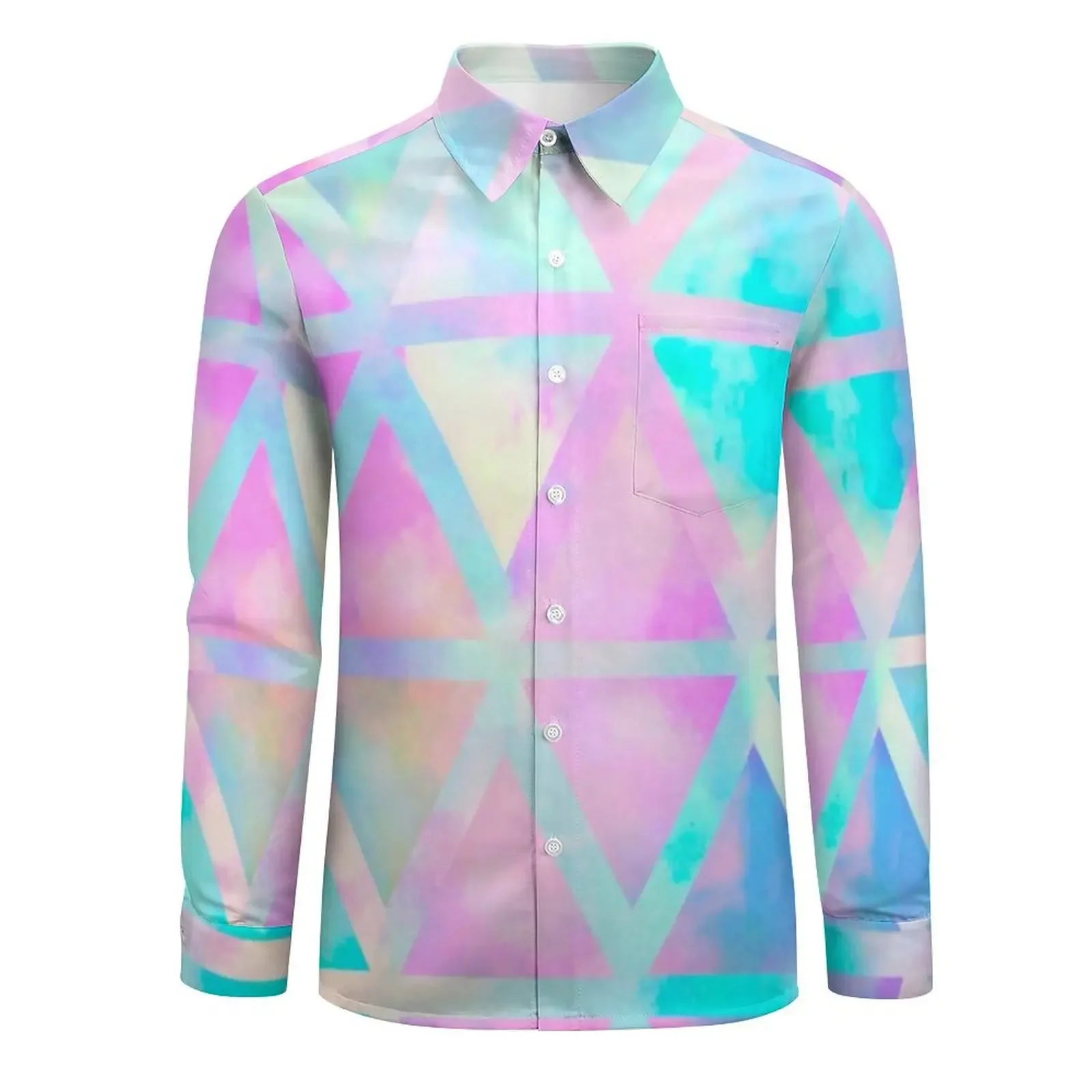 Chemises décontractées à imprimé géométrique ombré pour hommes, chemisier à manches longues, chemise chimère pastel rose, cadeau de vêtements de bricolage personnalisé, mode automne