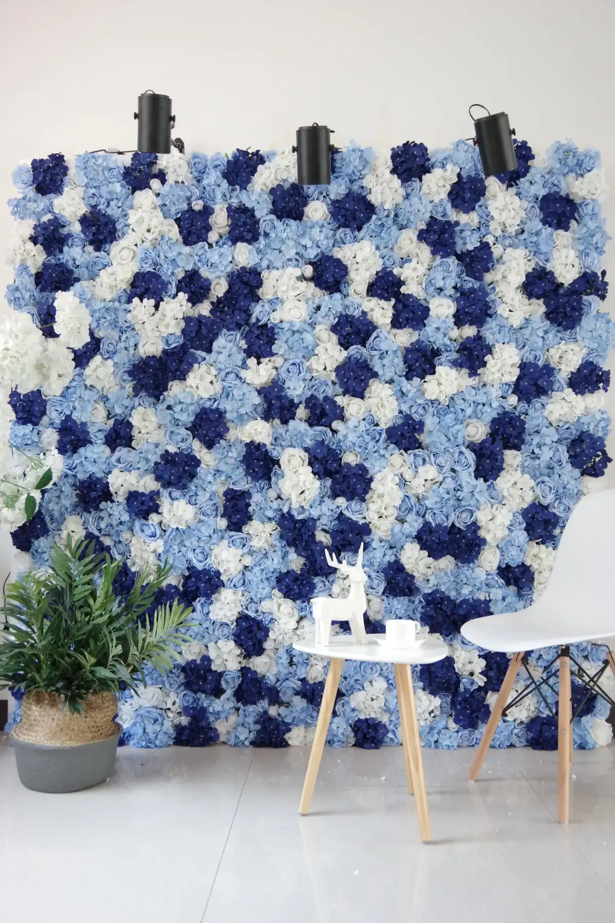 3D Navy blue Series White Rose Hydrangea Roll Up Cloth Flower Wall Wedding Backdrop Window Display Flower Runner Event Party