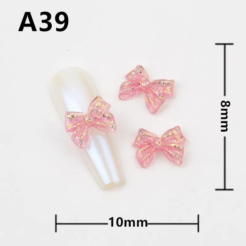 50Pcs Nail Beauty Girl Bow Resin Nail Accessories Cute 3D Glitter Gold Bow Nail Charms DIY Korean Acrylic Bow 3D Nail Art Decora