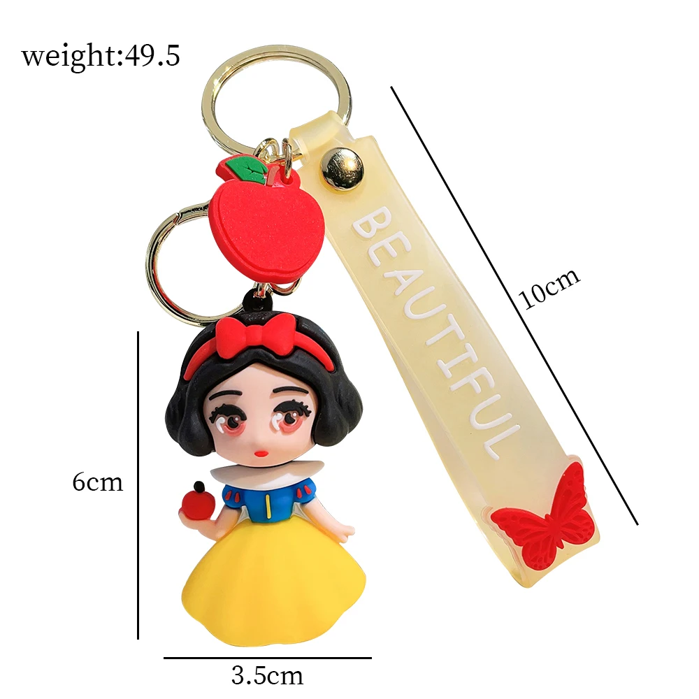 The Little Mermaid Princess Keychain Snow White Elsa Pendant Keychain Car Keyrings Mobile Phone Bag Hanging Jewelry Kids Gifts