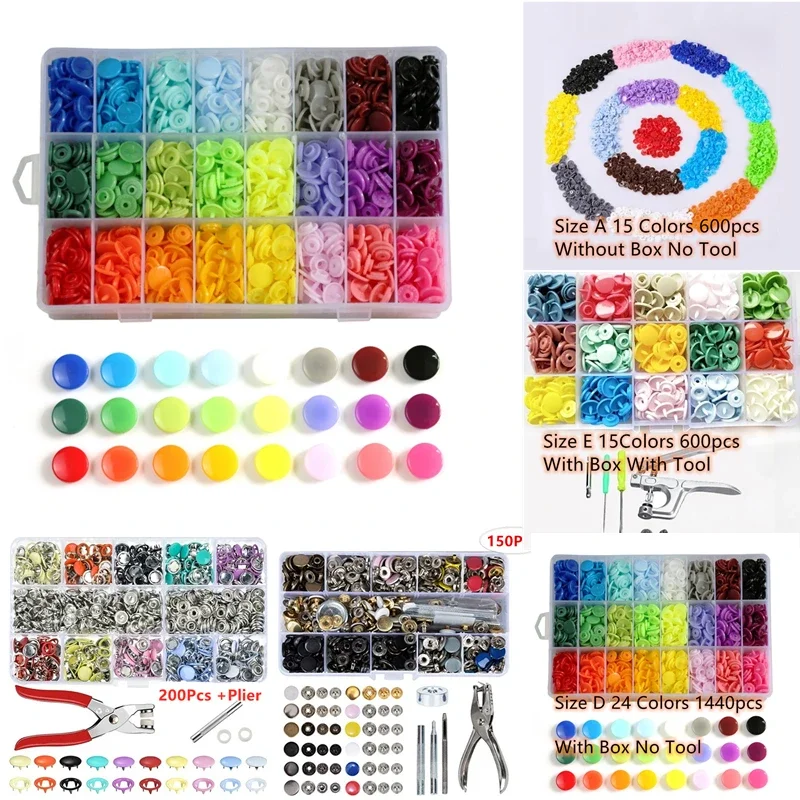 200/600/1440pcs 15/24 Colors  T3 T5 T8 Plastic Snap Button Snap Children's Clothes Dark Buckle Dolls Clothes Sewing Accessories