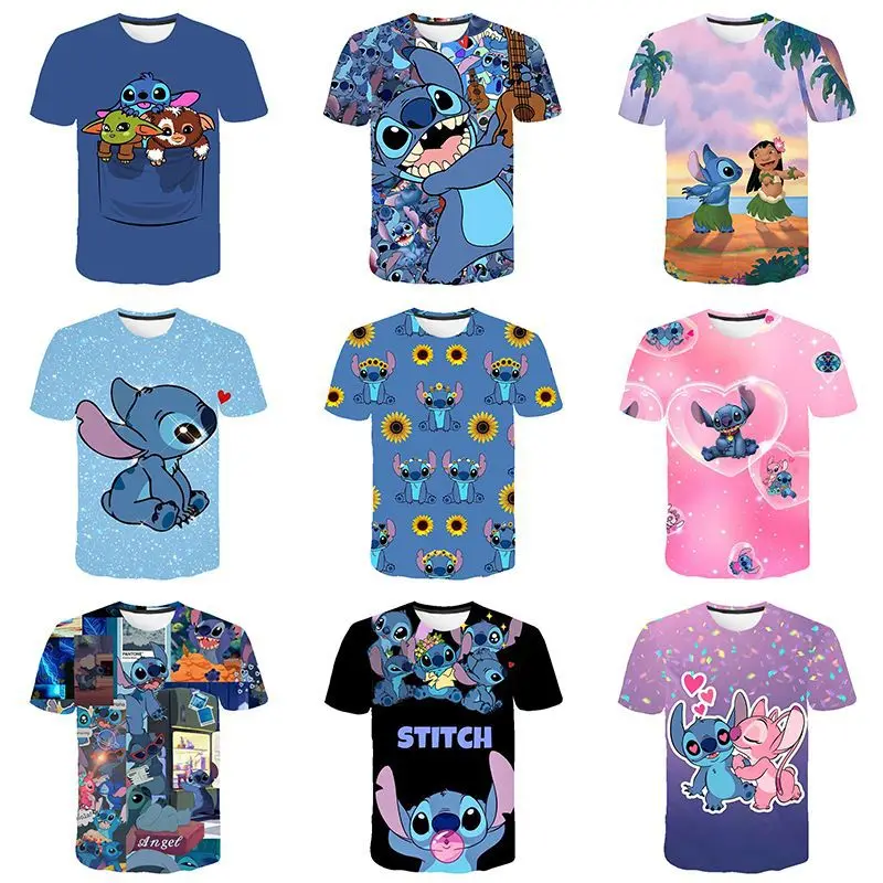 2023 Kids Boys Summer Clothes Cute Cartoon T-Shirt Baby Girls Kawaii Disney Animation Stitch T-shirts Sports Quick Dry Tees 2-10