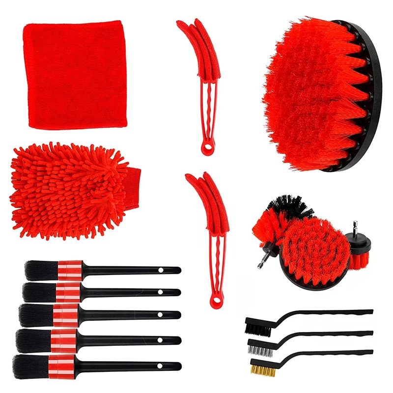 

16Pcs Car Detailing Brush Kit For Cleaning Wheel Tires Rims Drill Brush Wire Brush Air Vent Brush Car Wash Towel Gloves