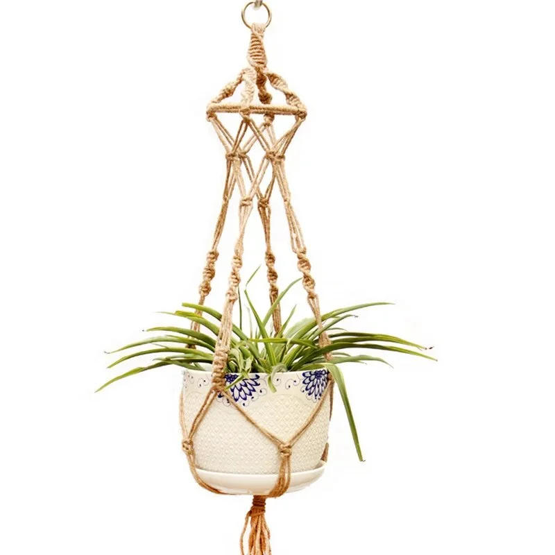 Flower Pot Hemp Rope Hanging Net Straw Macrame Plant Hanger Flower Pot Garden Holder Legs Hanging Rope Basket Balcony Decor