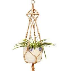 Maceta colgante de cuerda de cáñamo, Red de paja, macramé, maceta de flores, soporte de jardín, patas, cesta de cuerda colgante, decoración de balcón