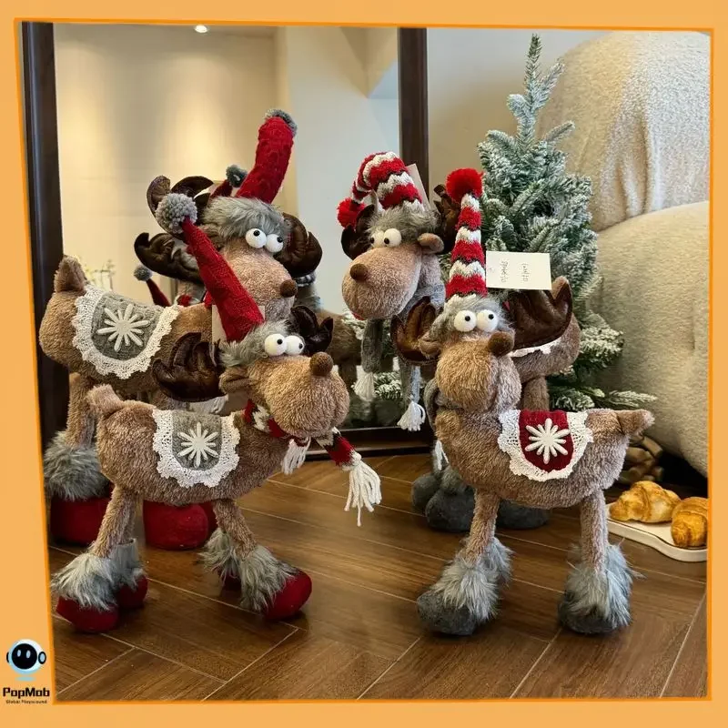

Christmas Moose Plush Toy 2 Styles Festive Santa Hat Scarf Design Holiday Home Decoration Christmas Gift for Kids